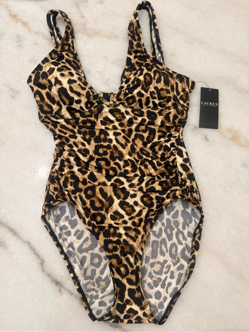 NWT LAUREN Ralph Lauren Leopard Animal Print One-Piece Swimsuit